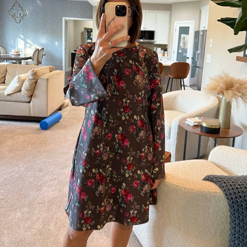 GAP Dark Floral Long Sleeve Dress